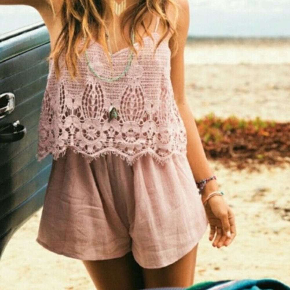 American Eagle Pink Crochet Romper
